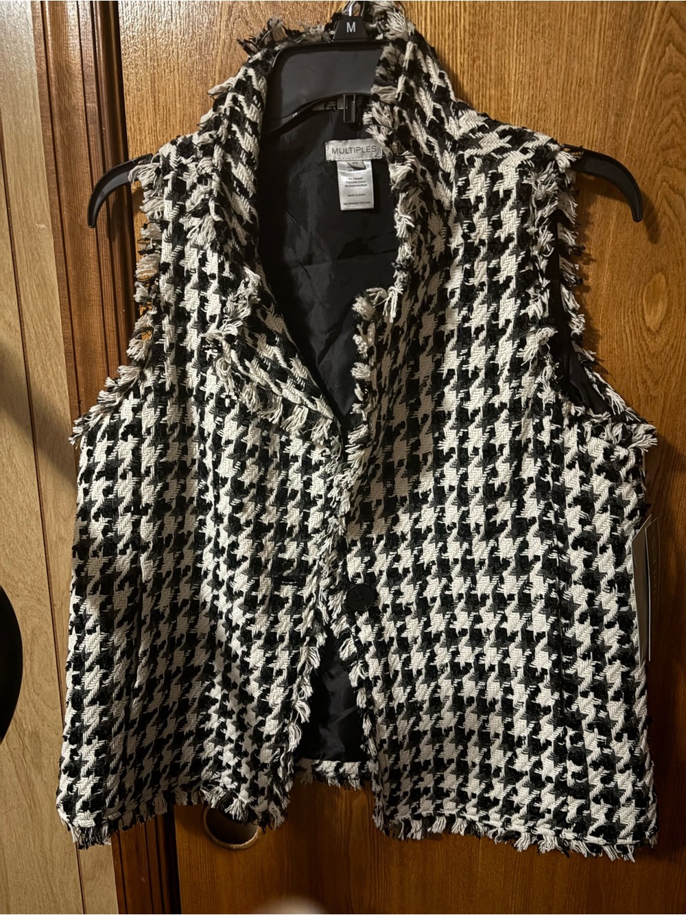 Multiples Black & White Houndstooth Fringe Vest